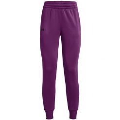 Spodnie dla kobiet Under Armour. Fioletowe spodnie dresowe Under Armour, bez wzorów, z tkaniny. Za 139.99 zł.