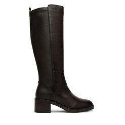 Kozaki Tamaris. Brązowe kozaki Tamaris, bez wzorów, bez obcasa, na słupku, bez zapięcia. Za 754.99 zł.