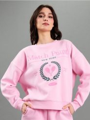 Bawełniana bluza crewneck z haftem - begonia. Bluzy Sinsay, l, bez wzorów, z bawełny, bez ramiączek, bez kaptura. Za 49.99 zł.