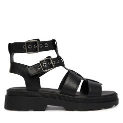 Sandały Clarks. Czarne sandały Clarks, bez wzorów, bez obcasa, na płaskiej podeszwie, bez zapięcia. Za 389.99 zł.