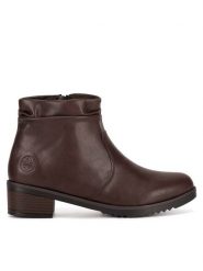Rieker Botki Y0551-25 Brązowy. Brązowe botki Rieker, bez wzorów, bez obcasa, na słupku, bez zapięcia. Za 279.00 zł.