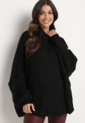 Czarny Golf z Wełną o Kroju Oversize Avalentirae. Czarne swetry Born2be, na zimę, bez wzorów, z wełny, bez ramiączek. Za 199.99 zł.