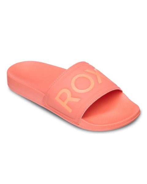 Klapki damskie SLIPPY II. Czerwone klapki Roxy, bez wzorów, z gumy, bez obcasa, bez zapięcia. Za 109.99 zł.