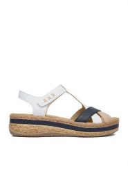 Rieker Sandały CEO-V0919-81 Biały. Białe sandały Rieker, bez wzorów, ze skóry, bez obcasa, na koturnie, bez zapięcia. Za 339.99 zł.