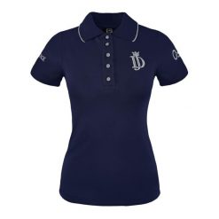 Koszulka polo jeździecka Marta granatowa. Niebieskie t-shirty sportowe JD ATTACK, xs, bez wzorów, z bawełny, bez ramiączek, na fitness i siłownię. Za 129.99 zł.