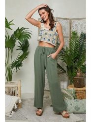 Le Monde du Lin Lniane spodnie w kolorze khaki rozmiar: 34/36. Brązowe spodnie materiałowe Le Monde du Lin, bez wzorów, ze lnu, klasyczne, z standardowym stanem. Za 91.56 zł.