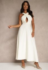 Żółta Koktajlowa Sukienka z Wiskozą i Dekoltem Halter Dolmanna. Żółte sukienki Renee, l, bez wzorów, z wiskozy, eleganckie, bez kołnierzyka, bez ramiączek, maxi. Za 89.99 zł.