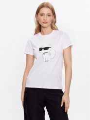 KARL LAGERFELD T-Shirt Ikonik 2.0 Choupette 230W1703 Biały Regular Fit. Białe t-shirty KARL LAGERFELD, xs, bez wzorów, z bawełny, bez kołnierzyka, bez ramiączek. Za 229.99 zł.
