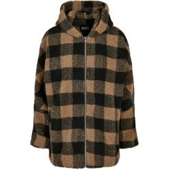 Damski polar Urban Classics hooded oversized check sherpa. Brązowe bluzy z polaru Urban Classics, bez wzorów, z polaru. Za 425.10 zł.
