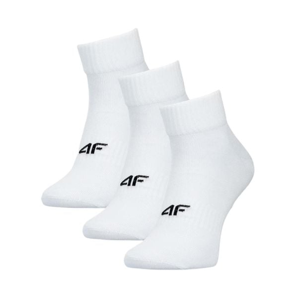 Skarpety 4F 3-pak, bawełniane, bezszwowe, za kostkę. Białe skarpetki 4f, bez wzorów, z bawełny. Za 45.99 zł.