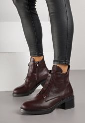 Bordowe Skórzane Botki na Obcasie z Przeszyciami Tevilsa. Czerwone botki Born2be, bez wzorów, z jeansu, biznesowe, bez obcasa, na obcasie, bez zapięcia. Za 209.99 zł.