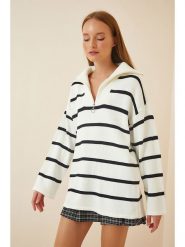 Happiness Istanbul Sweter w kolorze kremowo-czarnym rozmiar: onesize. Brązowe swetry Happiness Istanbul, bez wzorów, z wełny, bez ramiączek. Za 79.03 zł.
