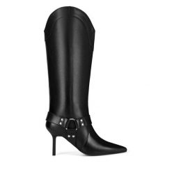 Kowbojki Eva Minge. Czarne kozaki Eva Minge, bez wzorów, bez obcasa, na szpilce, bez zapięcia. Za 479.99 zł.