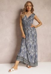 Niebiesko-Granatowa Wiskozowa Sukienka Maxi o Wzorze Paisley z Cienkimi Gumkami w Talii Trueth. Niebieskie sukienki Renee, l, bez wzorów, z wiskozy, bez kołnierzyka, bez ramiączek, maxi. W wyprzedaży za 41.99 zł.