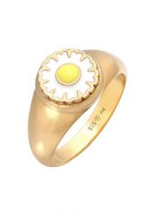 Elli Damski Sygnet Stokrotka Trend z emalią w pozłacanym srebrze próby 925 Sterling Silver Pierścionki 1 ct. Szare pierścionki Elli, pozłacane. Za 333.99 zł.