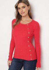 Czerwony Sweter Ozdobiony Metalowymi Napami Corettina. Czerwone swetry Born2be, m, z aplikacjami, z jeansu, wizytowe, bez ramiączek. W wyprzedaży za 84.99 zł.