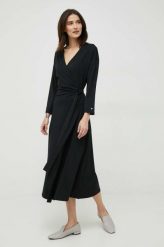 Tommy Hilfiger sukienka kolor czarny midi prosta. Czarne sukienki Tommy Hilfiger, na co dzień, bez wzorów, z dzianiny, bez kołnierzyka, bez ramiączek, midi, proste. Za 799.99 zł.