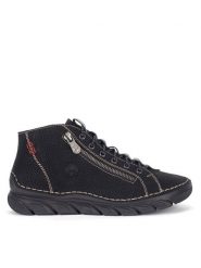 Rieker Botki 55048-00 Czarny. Czarne botki Rieker, bez wzorów, bez obcasa, na płaskiej podeszwie, bez zapięcia. Za 279.00 zł.