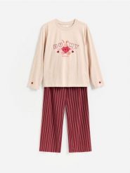 Dwuczęściowa piżama z bawełny - mahoniowy. Brązowe piżamy Reserved, l, bez wzorów, z bawełny, bez kołnierzyka, bez ramiączek. Za 99.99 zł.