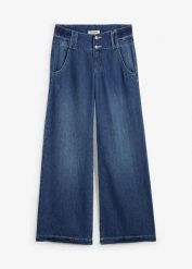 Dżinsy Wide Leg, high waist, super soft. Niebieskie jeansy bonprix, bez wzorów, z denimu, z podwyższonym stanem. Za 144.99 zł.