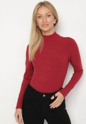 Bordowa Bluzka Golf Typu Longsleeve Altera. Czerwone bluzki Born2be, l, bez wzorów, z jeansu, biznesowe, bez ramiączek. Za 49.99 zł.