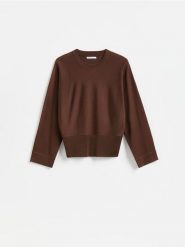 Sweter z lyocellem - brązowy. Brązowe swetry Reserved, l, bez wzorów, z dzianiny, bez ramiączek. Za 129.99 zł.