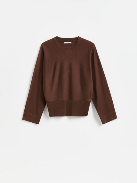 Sweter z lyocellem - brązowy. Brązowe swetry Reserved, l, bez wzorów, z dzianiny, bez ramiączek. Za 129.99 zł.