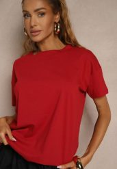 Bordowy Bawełniany T-shirt o Kroju Oversize Zilona. Czerwone t-shirty Renee, l, bez wzorów, z bawełny, klasyczne, bez kołnierzyka, bez ramiączek. W wyprzedaży za 27.99 zł.