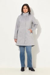 Damskie Kurtka softshell HYPRAR wodoodporna dwukierunkowy zamek odpinany kaptur. Szare kurtki przejściowe sportowe Ulla Popken, plus size, bez wzorów, z materiału, z kapturem, trekkingowe. Za 639.99 zł.