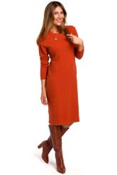 Ruda Dzianinowa Prosta Sukienka przed Kolano. Brązowe sukienki MOE, na co dzień, l, bez wzorów, z bawełny, bez kołnierzyka, bez ramiączek. Za 219.90 zł.