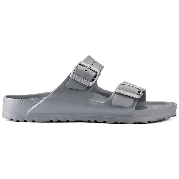 Birkenstock Arizona EVA Metallic Silver Klapki damskie. Szare klapki Birkenstock, bez wzorów, z materiału, eleganckie, bez obcasa, bez zapięcia. Za 199.99 zł.