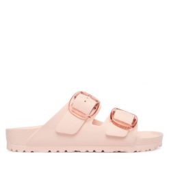 Klapki Birkenstock. Czerwone klapki Birkenstock, bez wzorów, bez obcasa, bez zapięcia. Za 279.99 zł.