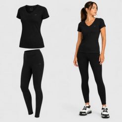 ZESTAW DAMSKI 4F T-SHIRT + LEGGINSY KOMPLET SPORTOWY NA CO DZIEŃ XS SS26. Legginsy 4f, uniwersalny, bez wzorów, z bawełny, bez ramiączek, na fitness i siłownię. Za 119.98 zł.