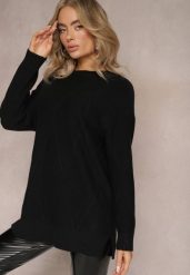 Czarny Sweter z Delikatnymi Rozcięciami Velloro. Czarne swetry Renee, xl, bez wzorów, z bawełny, casualowe, bez ramiączek. W wyprzedaży za 79.99 zł.
