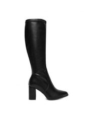 DeeZee Kozaki HX22069-21A Czarny. Czarne kozaki DeeZee, bez wzorów, z materiału, bez obcasa, na słupku, bez zapięcia. Za 229.99 zł.