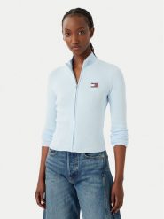 Tommy Jeans Kardigan DW0DW20967 Niebieski jasny Slim Fit. Niebieskie swetry Tommy Jeans, l, bez wzorów, z jeansu, bez ramiączek. Za 409.99 zł.