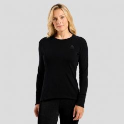 Koszulka termoaktywna z długim rękawem damska Odlo MERINO 260 base layer crew. Czarne t-shirty sportowe ODLO, xl, bez wzorów, z materiału, bez ramiączek, trekkingowe. Za 529.99 zł.
