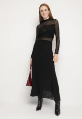 Czarna Siateczkowa Sukienka Rozkloszowana Longsleeve z Domieszką Wiskozy Eprela. Czarne sukienki Born2be, na randkę, l, bez wzorów, z wiskozy, klasyczne, bez kołnierzyka, bez ramiączek, maxi, rozkloszowane. Za 159.99 zł.