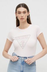 Guess t-shirt damski kolor różowy. Czerwone t-shirty Guess, z aplikacjami, z bawełny, bez kołnierzyka, bez ramiączek. Za 269.99 zł.