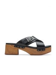 Clarks Skórzane klapki "Sivanne Walk" w kolorze czarnym rozmiar: 41. Czarne klapki Clarks, bez wzorów, klasyczne, z otwartym noskiem, bez obcasa, bez zapięcia. Za 198.70 zł.