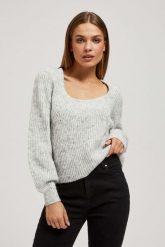 Sweter z dekoltem. Swetry MOODO, l, bez wzorów, z poliamidu, bez ramiączek. W wyprzedaży za 39.99 zł.