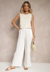 Białe Spodnie o Szerokim Kroju High Waist Edilisea. Białe jeansy Renee, l, bez wzorów, z jeansu, biznesowe, z podwyższonym stanem. W wyprzedaży za 29.99 zł.