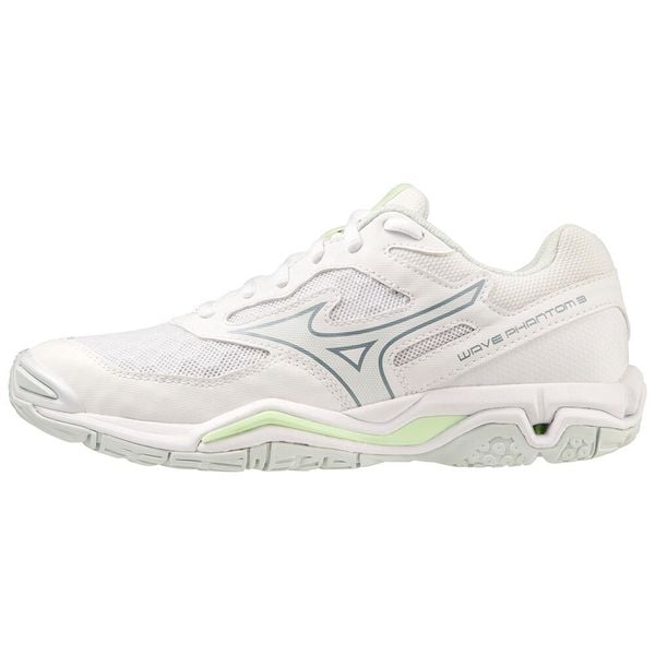 Buty halowe do piłki ręcznej Mizuno Wave Phantom 3. Białe buty do biegania Mizuno, bez wzorów, z materiału, bez zapięcia, do biegania, mizuno wave. Za 399.99 zł.