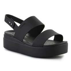 Sandały Crocs Brooklyn Low Wedge 206453-060 czarne. Czarne sandały bez wzorów, z materiału, bez obcasa, na platformie, bez zapięcia. Za 367.32 zł.
