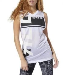 Koszulka treningowa damska Reebok Meet You There. Białe t-shirty sportowe Reebok, s, bez wzorów, z materiału, bez ramiączek, na fitness i siłownię. Za 154.18 zł.