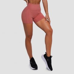 Szorty damskie fitness slim z wysoką talią łososiowe FIT. Czerwone szorty sportowe GYMBEAM, bez wzorów, z elastanu, do biegania. Za 83.90 zł.