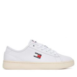 Tenisówki Tommy Jeans. Białe trampki Tommy Jeans, bez wzorów, z jeansu, bez zapięcia. Za 259.99 zł.