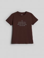 4F T-shirt regular z nadrukiem damski - brązowy XL. Brązowe t-shirty 4f, m, bez wzorów, z bawełny, klasyczne, bez kołnierzyka, bez ramiączek. Za 69.99 zł.