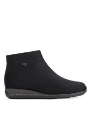 Rieker Botki 98251-00 Czarny. Czarne botki Rieker, bez wzorów, bez obcasa, na płaskiej podeszwie, bez zapięcia. Za 279.99 zł.