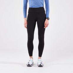 Legginsy do biegania damskie Kiprun Run 100 Warm ocieplane. Czarne legginsy KALENJI, bez wzorów, z elastanu, sportowe. Za 69.99 zł.